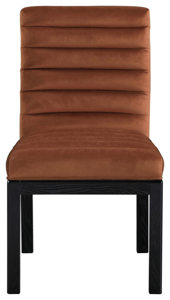 Evelyn Upholstered Dining Chair, Cognac, Velvet, Black Finish