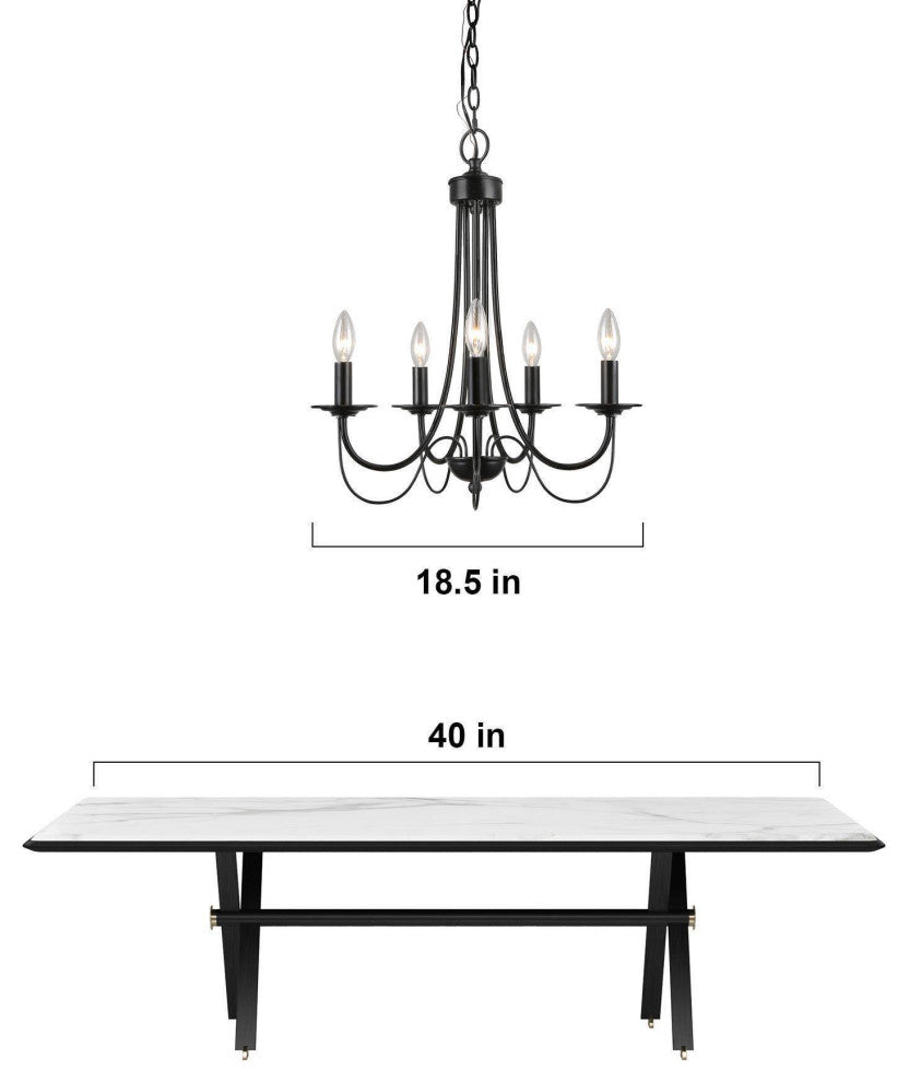 LNC 5-Light Modern Matte Metal Candle-Style Chandelier, Black