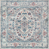 Modern Persian Vintage Medallion Light Grey/Blue 5' Square Area Rug
