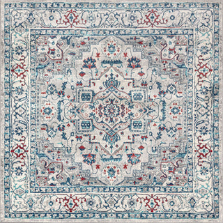 Modern Persian Vintage Medallion Light Grey/Blue 5' Square Area Rug