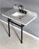 36X22 Carrara Marble Vanity Top w/Brass Console Legs, Carrara Marble/Matte Black