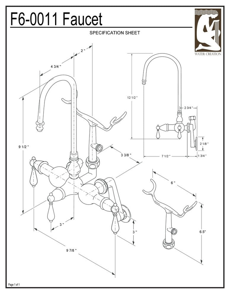 Vintage Classic Wall Mount Tub Faucet With Handshower, Hand Polished, Richly Tri