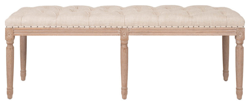 Upholstered Tufted Bench, Bisque