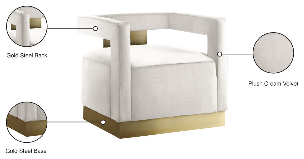 Armani Velvet Upholstered Accent Chair, Cream