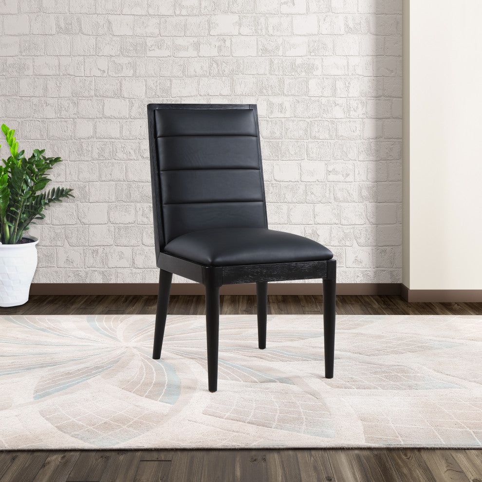 Bristol UpholsteredDining Chair, Set of 2, Black, Vegan Leather, Black Finish