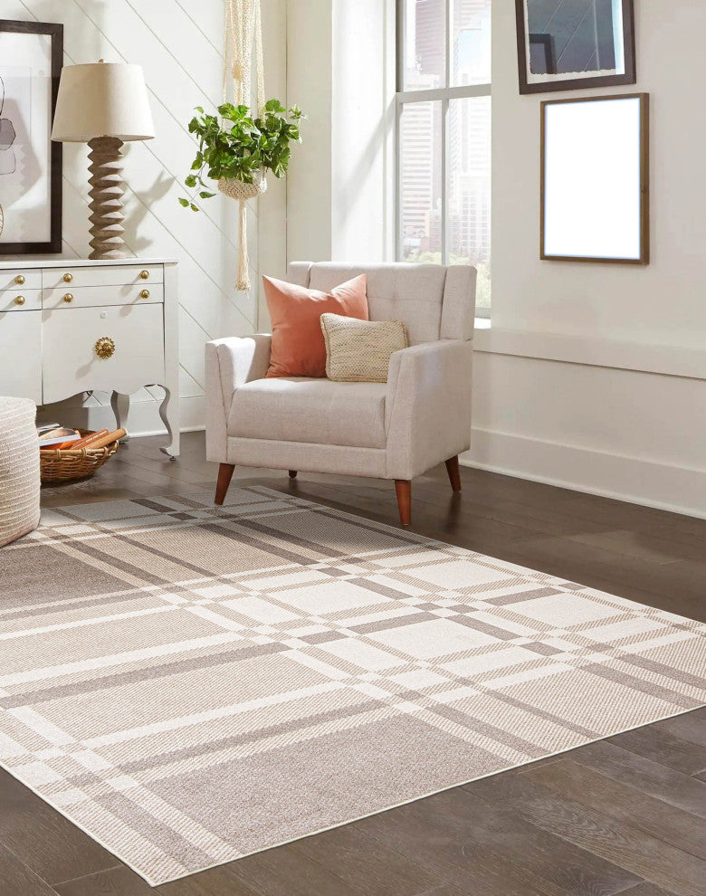 Aqua Roma Area Rug, Ivory, 6'x9'