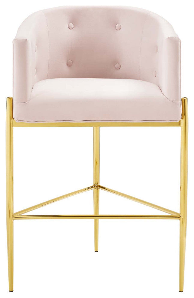 Tufted Bar Stool Chair Barstool, Set of 2, Velvet, Metal, Pink, Modern, Bar Pub
