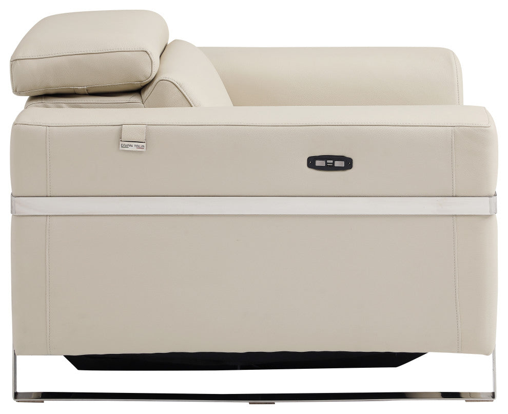 Prato Genuine Italian Leather Modern Chair, Beige