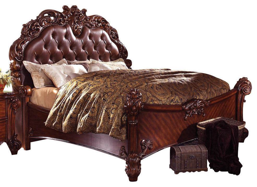 Acme Vendome Queen Panel Bed With Button Tufted Headboard, Cherry