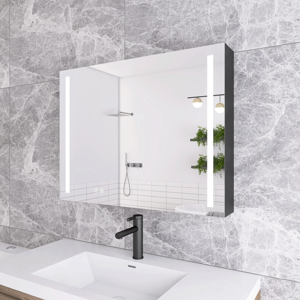 Surface Mount Bath Medicine Cabinet, Mirror and Shelves, 34"
