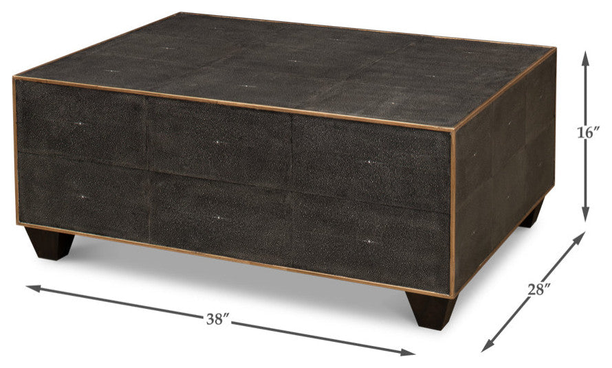 Gray Leather Shagreen Cocktail Coffee Table Rectangle
