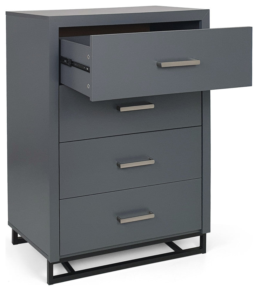 GDF Studio Modern 4-Drawer Wood Dresser With Iron Base, Charcoal Gray/Black