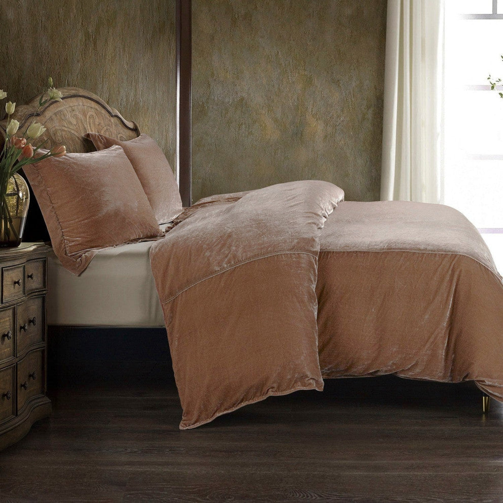 Stella Faux Silk Velvet Duvet Cover Set, 3PC, Dusty Rose, King