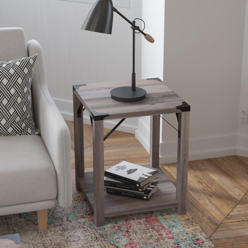 Wyatt Modern Farmhouse Wooden 2 Tier End Table, Gray Wash