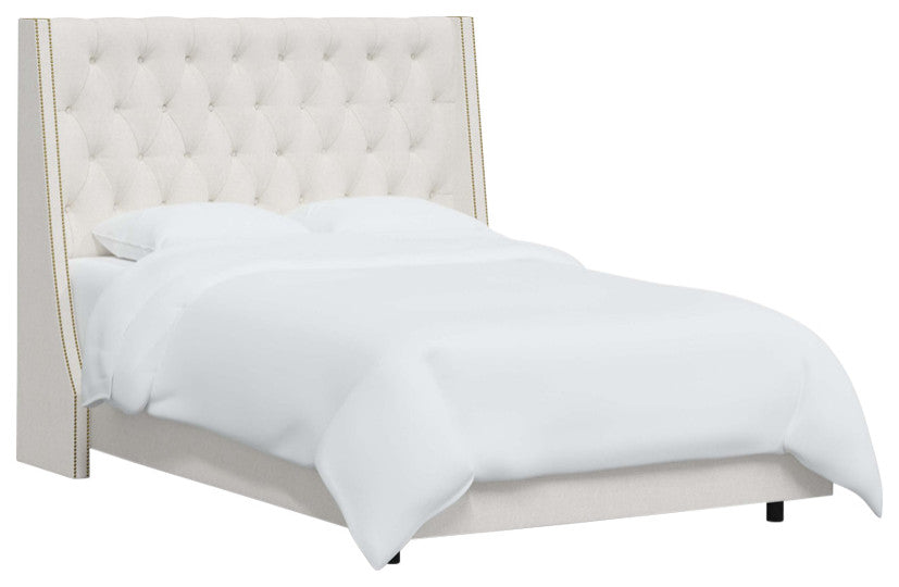 Tufted Sloped Wingback Bed, Nail Trim, Zuma White, Full