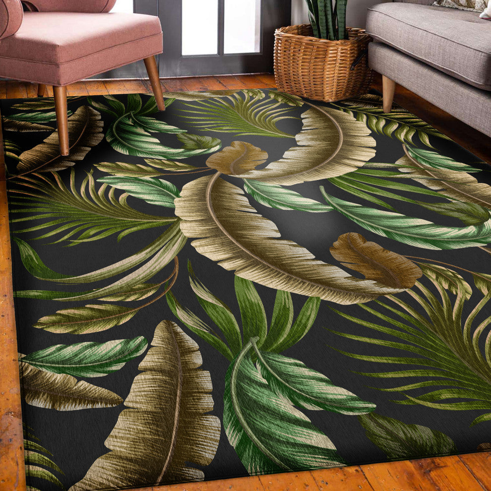 Indoor/Outdoor Tropics TC1 Black Machine Washable 3' x 5' Rug