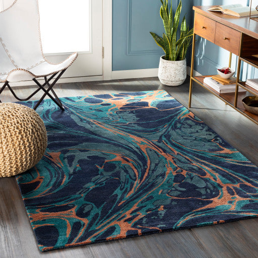 Surya Pisces PIS-1006 2'x3' Rug, Navy/Teal/Emerald/Camel