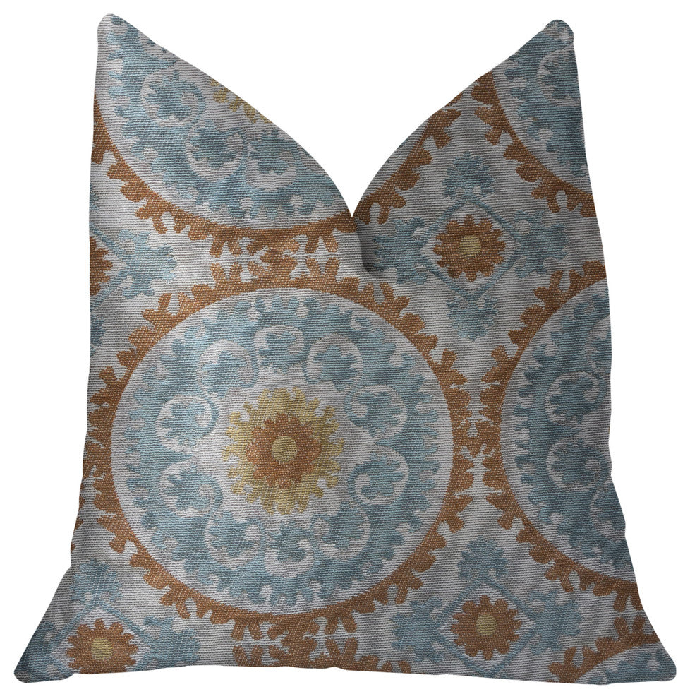 Sunset Cottage Orange, Blue and Ivory Luxury Throw Pillow, 20"x20"