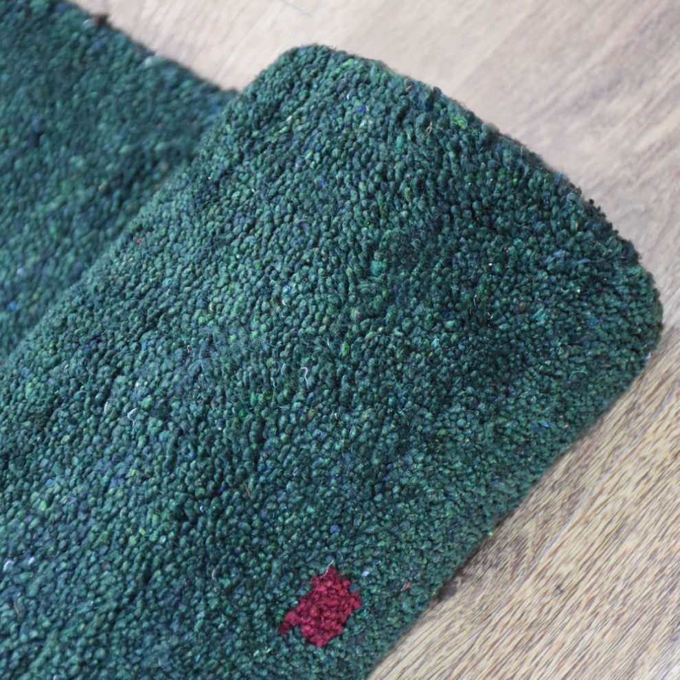 Hand Knotted Loom Silk Mix Area Rug Contemporary Dark Green