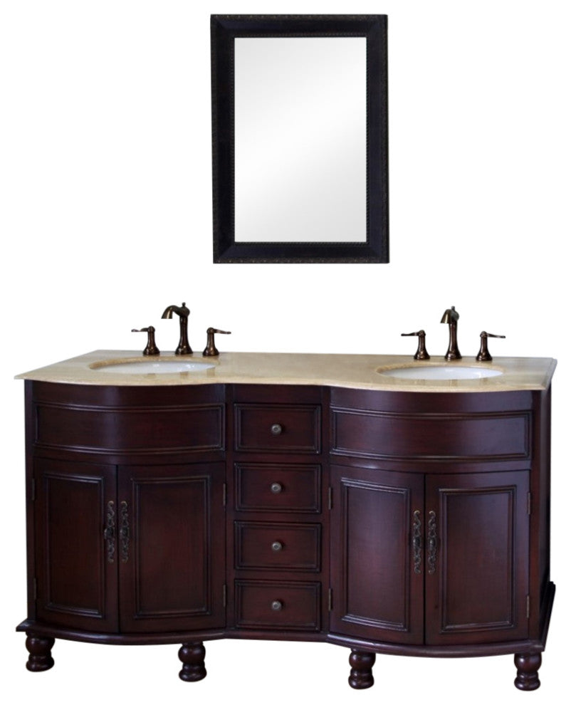 62" Double Sink Vanity-Wood-Walnut-Travertine