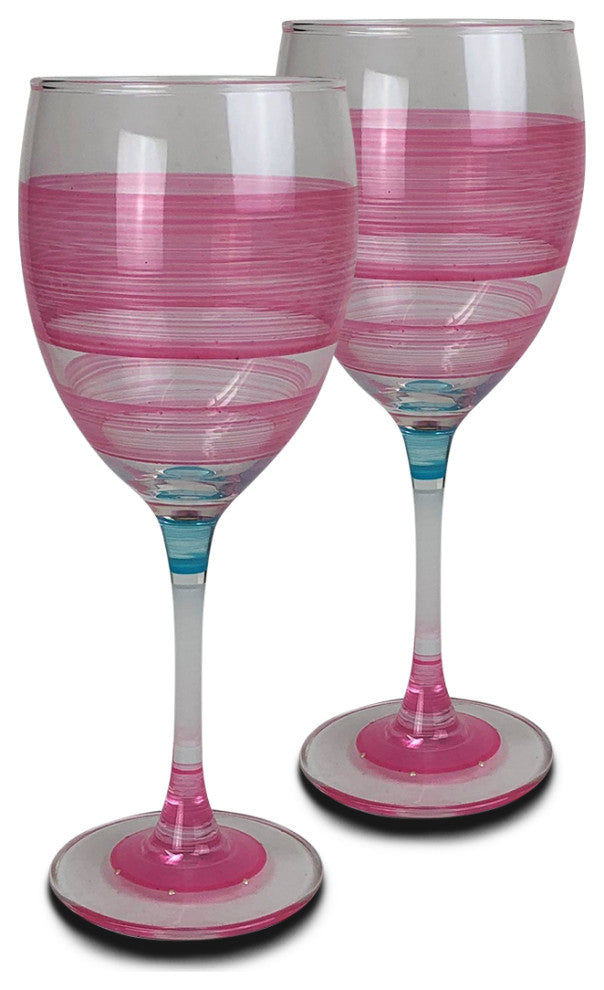Retro Stripe Pink Wine Glasses, Set of 2