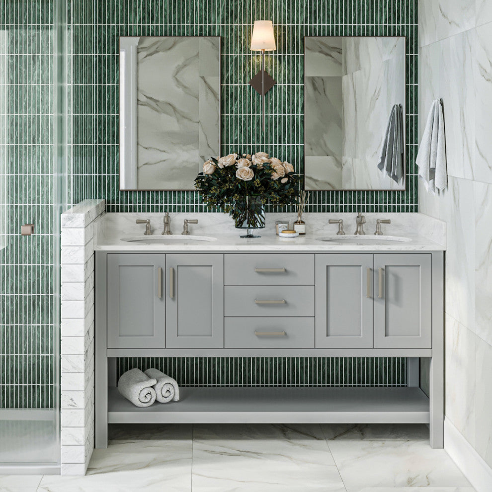 Magnolia 61" Oval Sinks Bath Vanity, 0.75" Carrara Marble