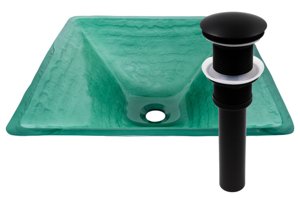 Sauna Glass Vessel Sink and Drain, Matte Black