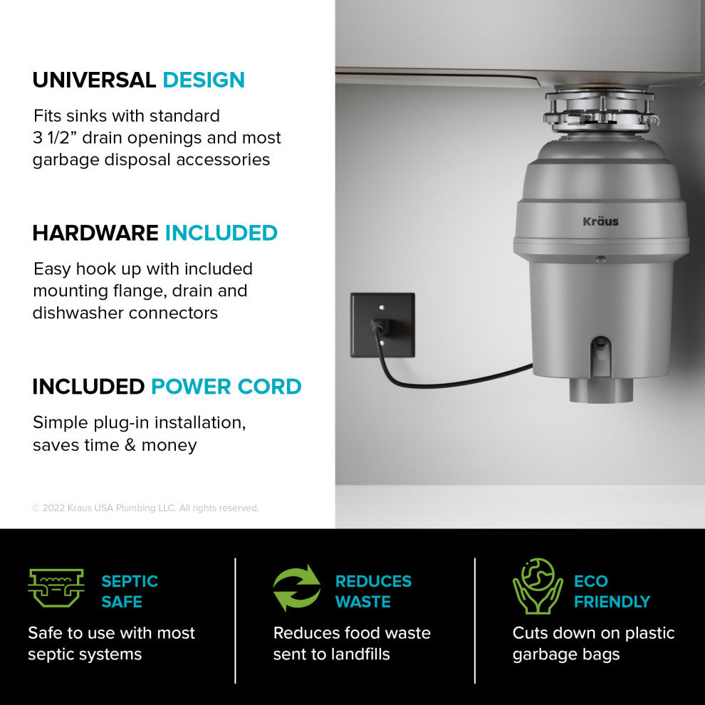WasteMate Continuous Feed Garbage Disposal, 1 HP Motor for Kitchen Sink
