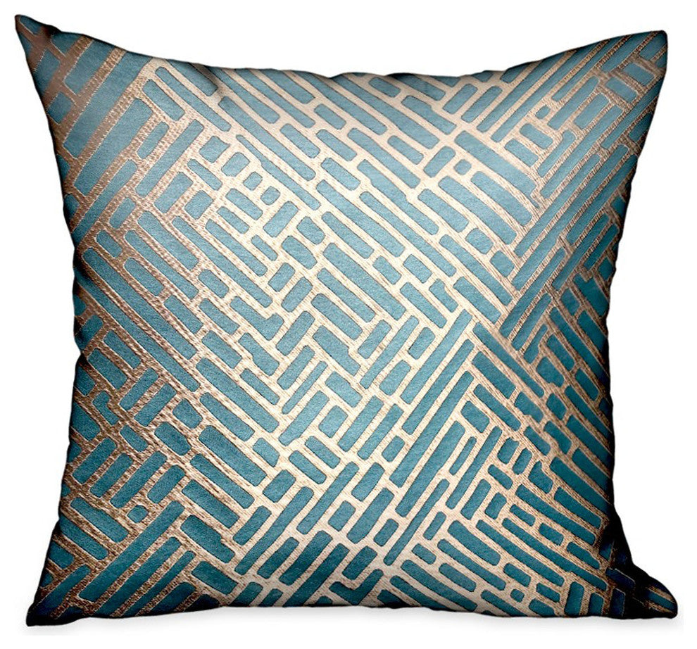 Plutus Golden Brick Blue Geometric Luxury Throw Pillow, 12"x20"