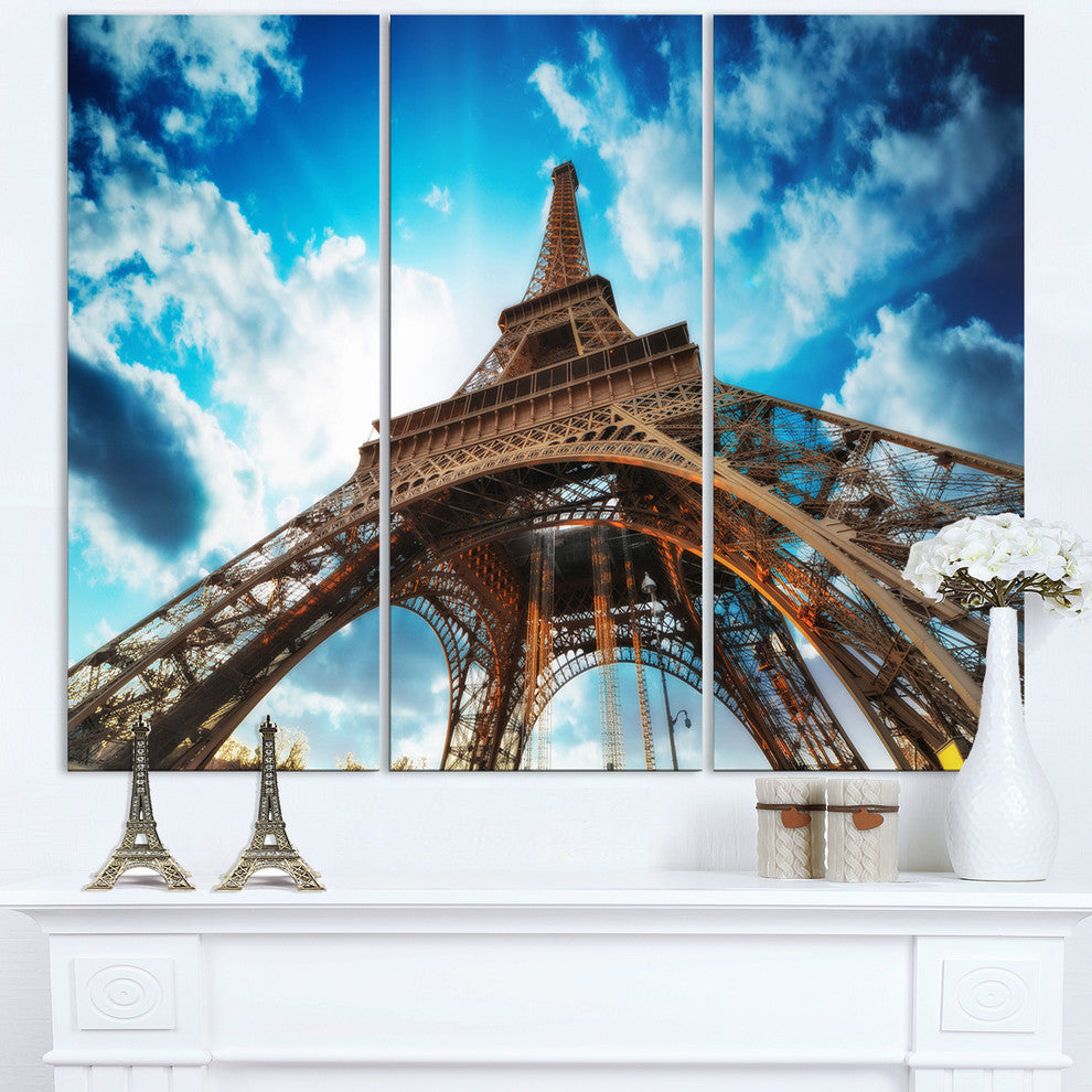 "Beautiful Paris Eiffel Tower Under Blue Sky" Metal Wall Art, 3 Panels, 36"x28"
