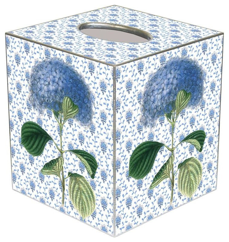 TB396-Blue Hydrangea on Blue Provencial Print Tissue Box Cover