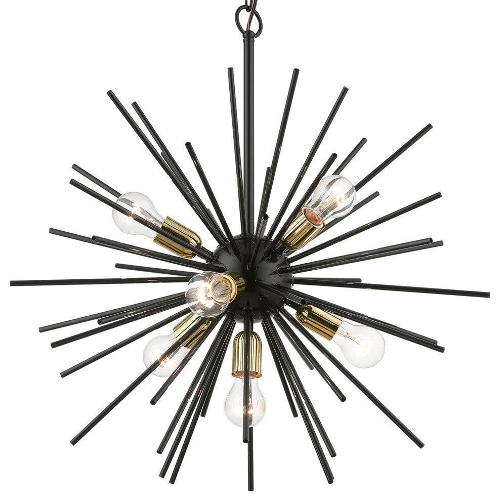 Tribeca 7 Light Shiny Black With Polished Brass Accents Pendant Chandelier