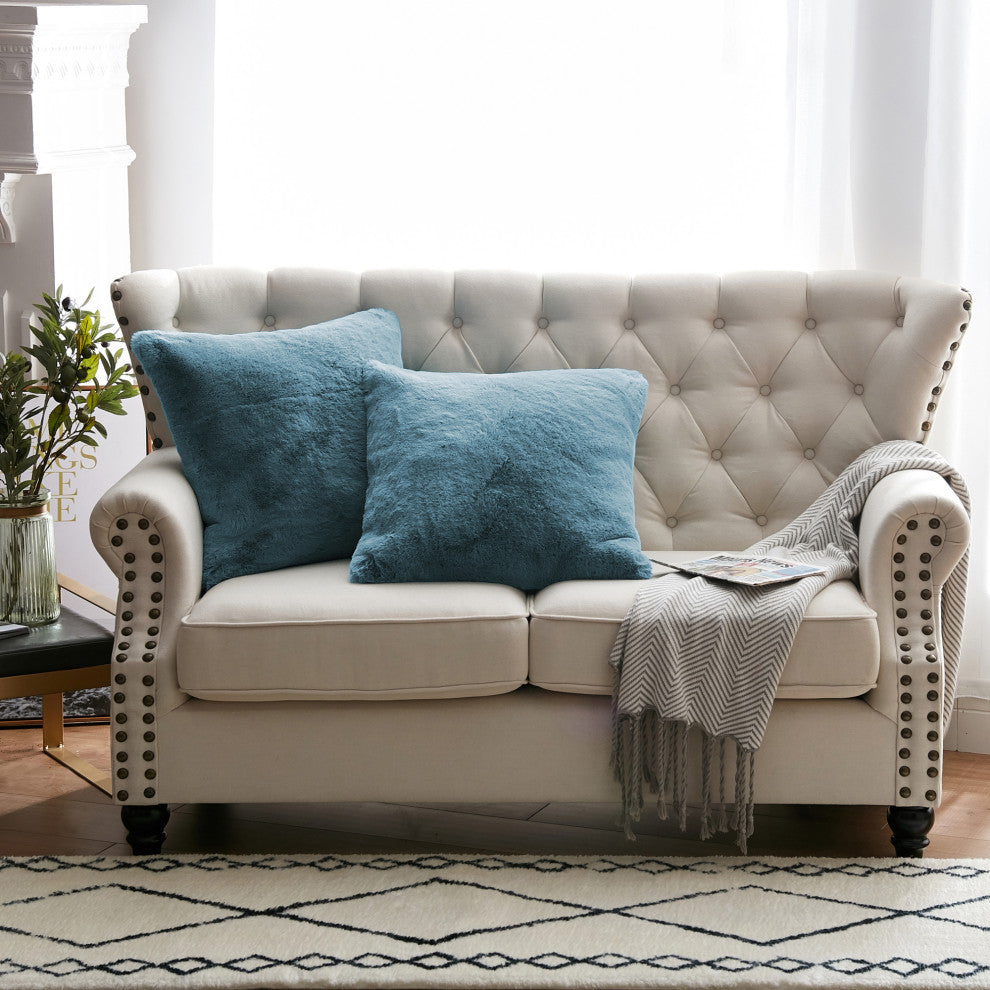 Heavy Faux Fur Throw Pillow Covers 2pcs Set, Smoke Blue, 20''x20''