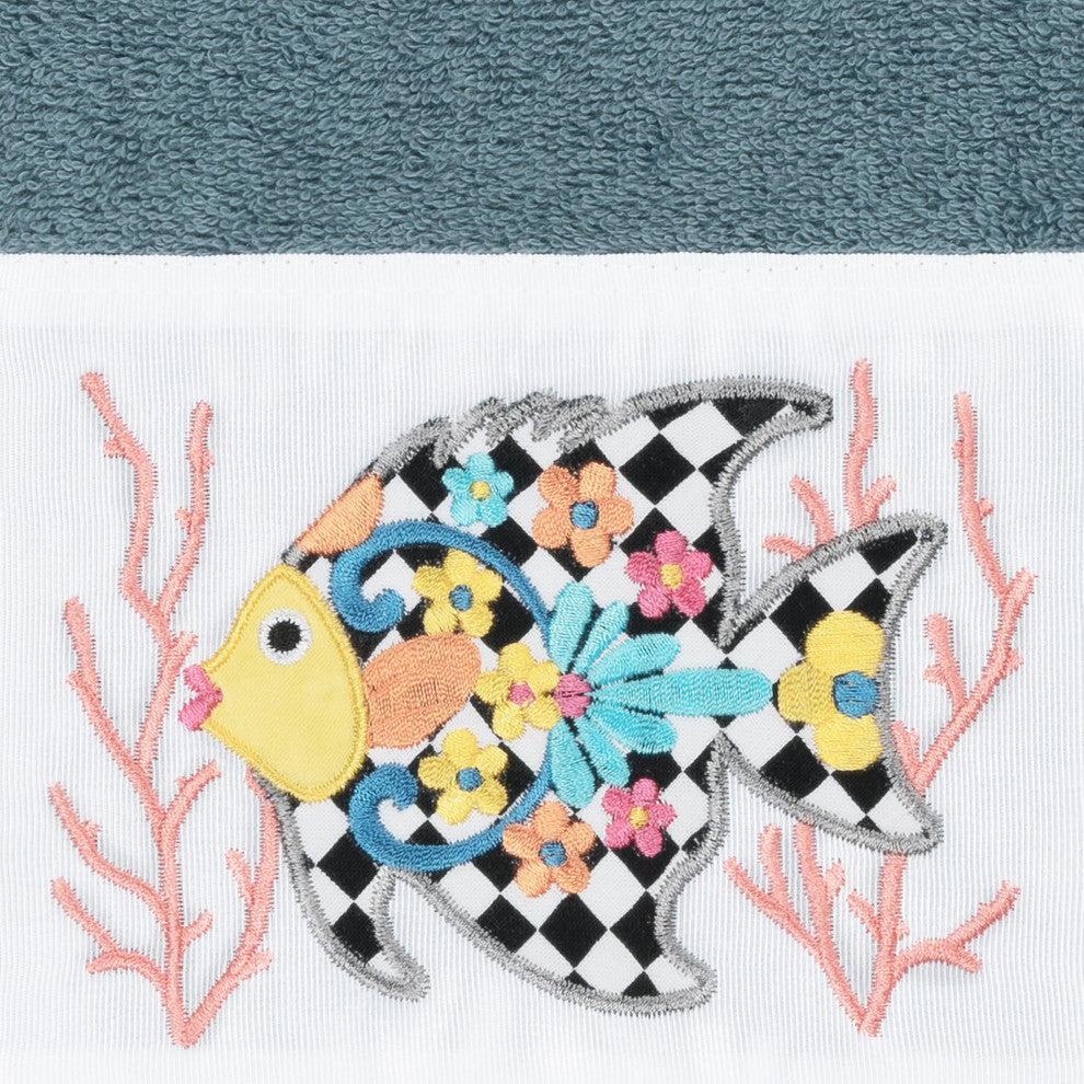 Linum Home Textiles Turkish Cotton Feliz 3-Piece Embellished Towel Set, Teal