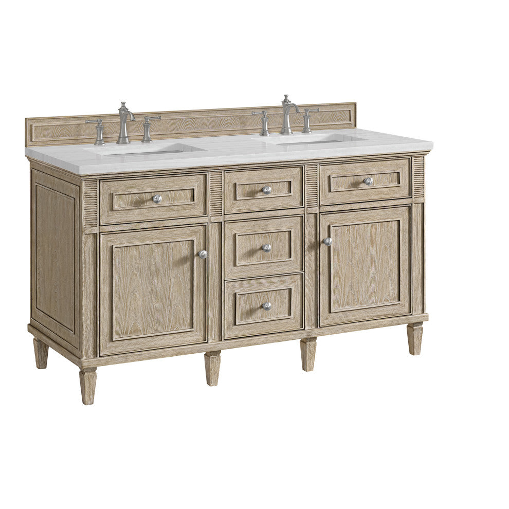 Lorelai 60" Double Vanity, Oak, 3 CM Arctic Fall Solid Surface Top