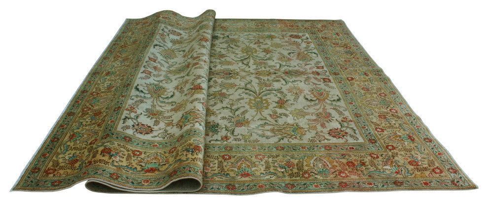Fine Vintage Distressed Kaleb Ivory/Green Rug, 9'6 x 12'7