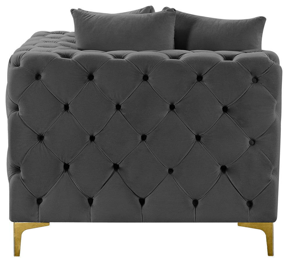 Tremblay Velvet Upholstered Corner Chair, Grey