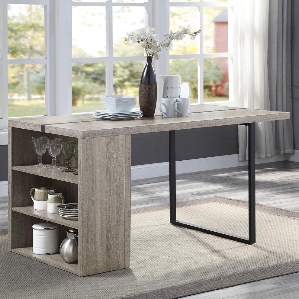 60" Dinning Table, Rustic Oak/Black Finish