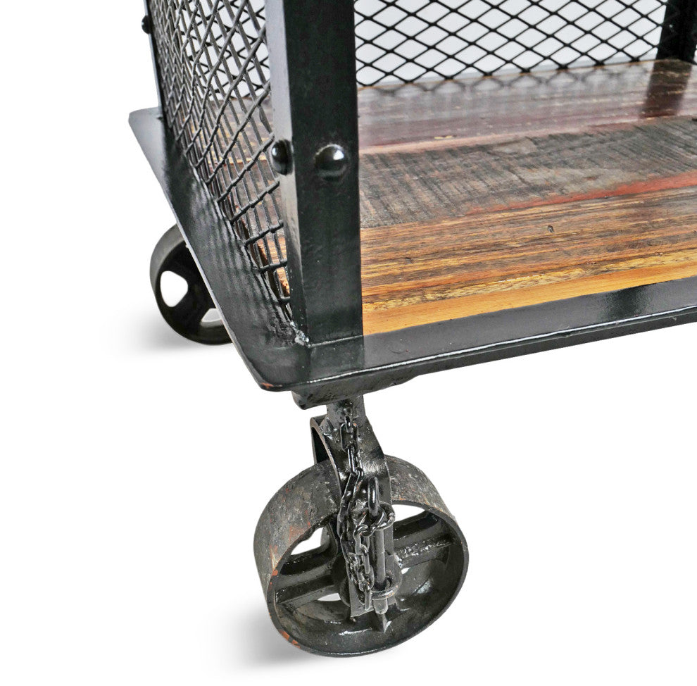 Iron Caster & Salvaged Wood Side Table / Cabinet