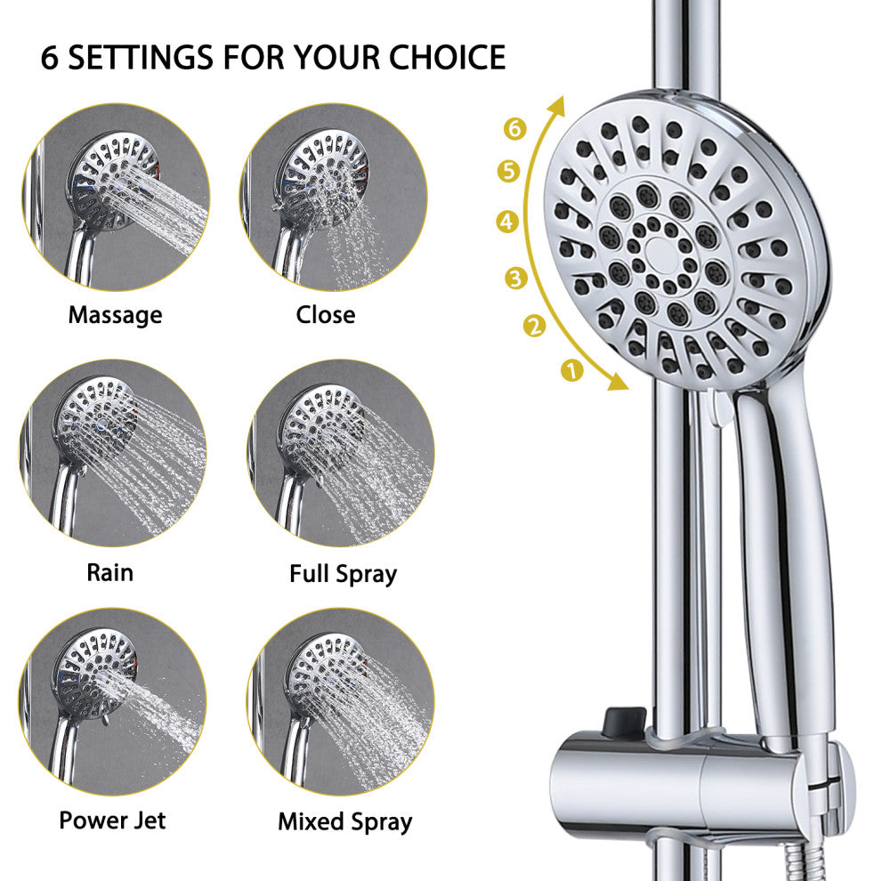 6" Exposed Stainless Steel Shower Faucet Set with 6 Sprays Handheld Shower Head, Chrome