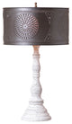 Punch Tin Drum Table Lamp, Heavily Distressed, Crackled White Over Black