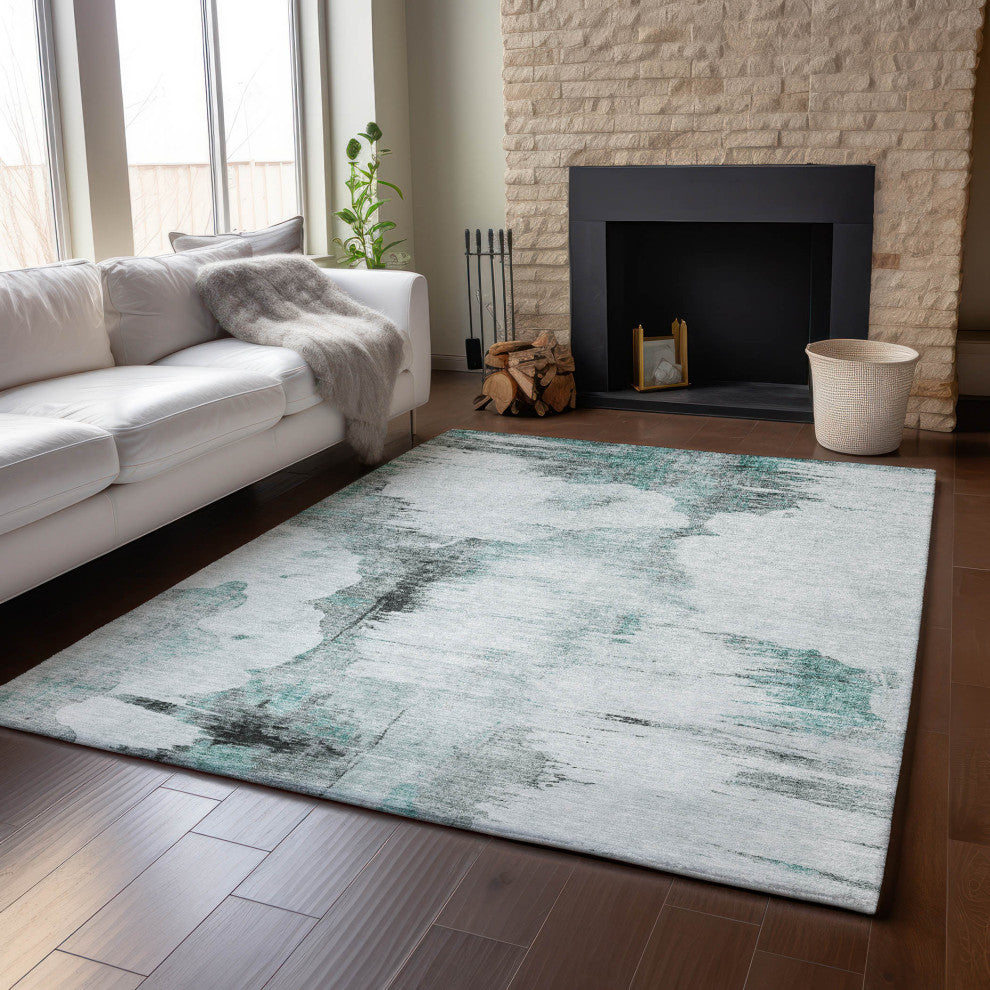 Premium Machine Washable Mayfield AMF710 Teal 8' x 10' Rug