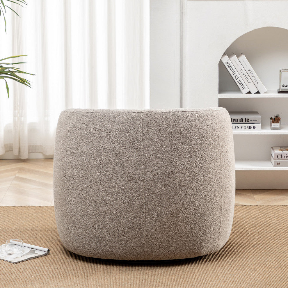34" Wide Boucle Upholstered Swivel Armchair, Taupe
