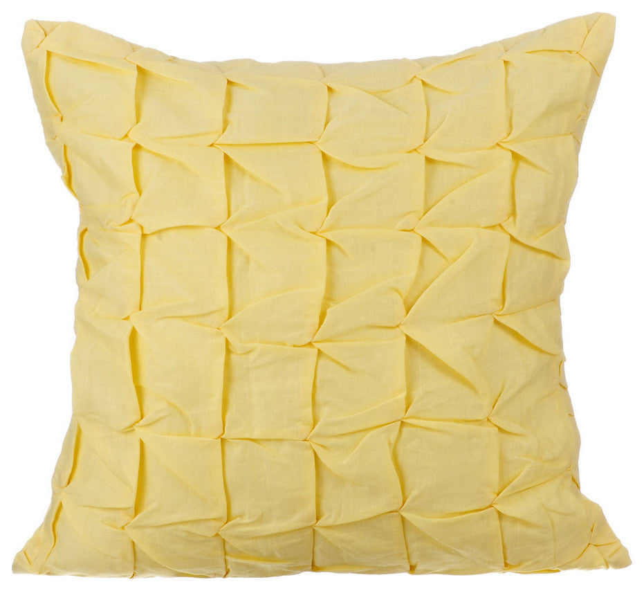 Yellow Pillows 20"x20" Sofa Throws, Knots Cotton Linen, Summer Brewery