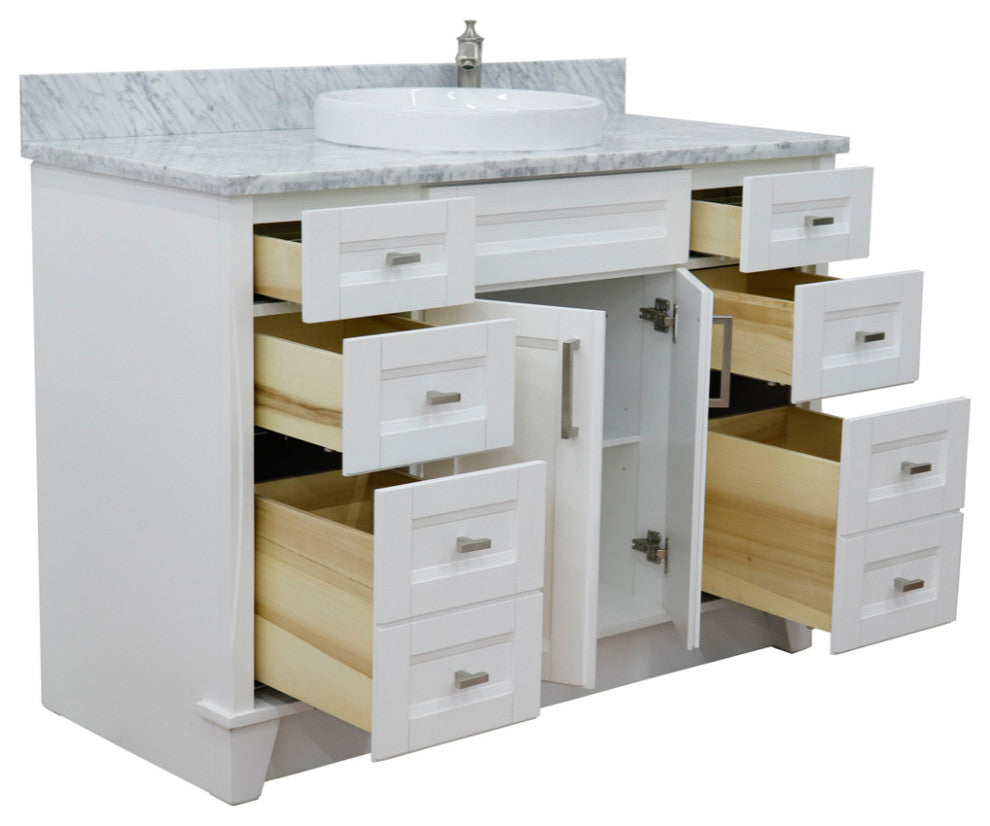 49" Single Sink Vanity, White Finish With White Carrara Marble And Round Sink