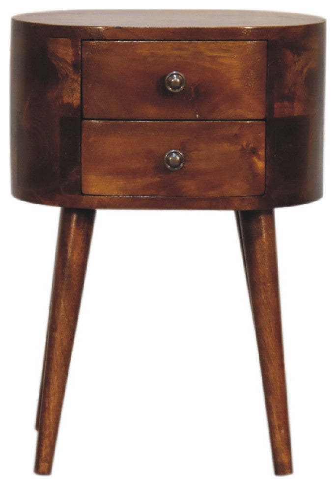 Mini Chestnut Rounded Nightstand Table