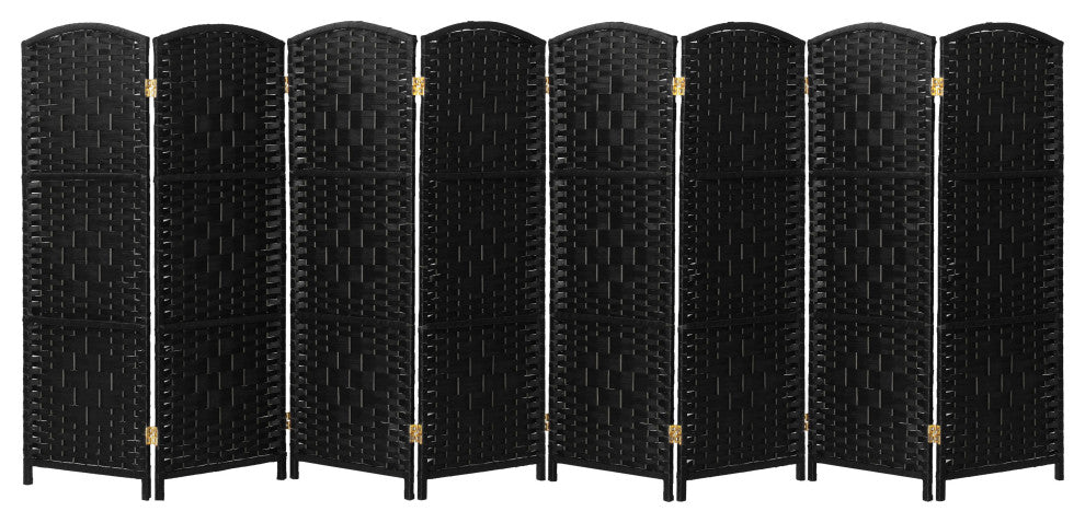 4 ft. Short Diamond Weave Fiber Room Divider Black 8 Panel