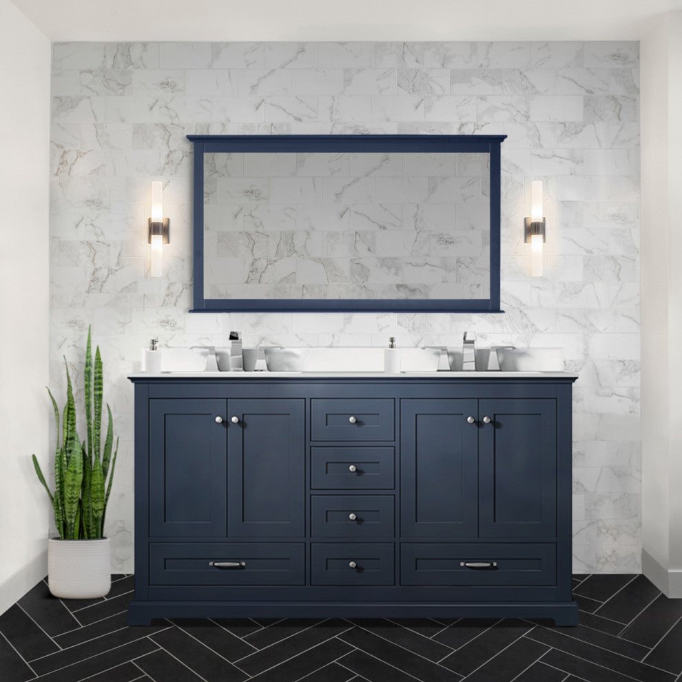 Dukes 60" Navy Blue Double Square Sink Vanity with Quartz Top, With Faucet and M