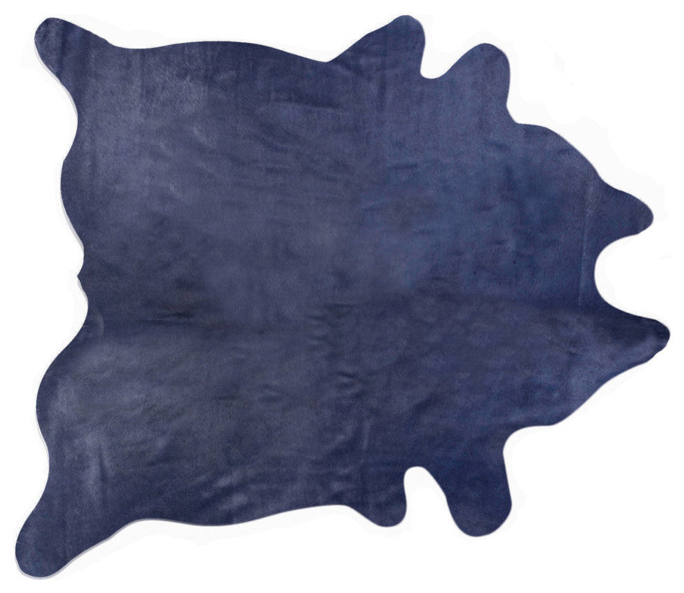 Natural Geneva Cowhide Rug, 6'x7', Navy