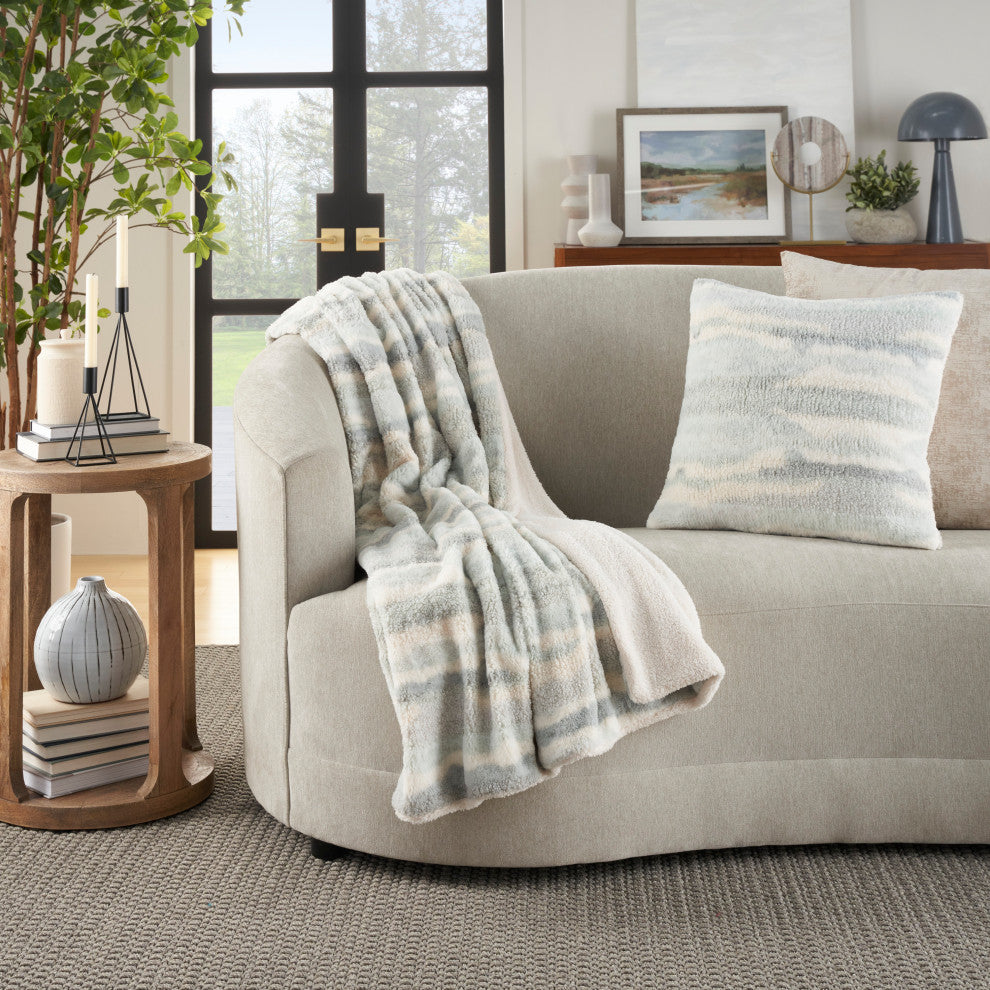 Nourison Home 50"x60" Mina Victory Faux Fur Jaquard Faux Fur Seafoam Throws
